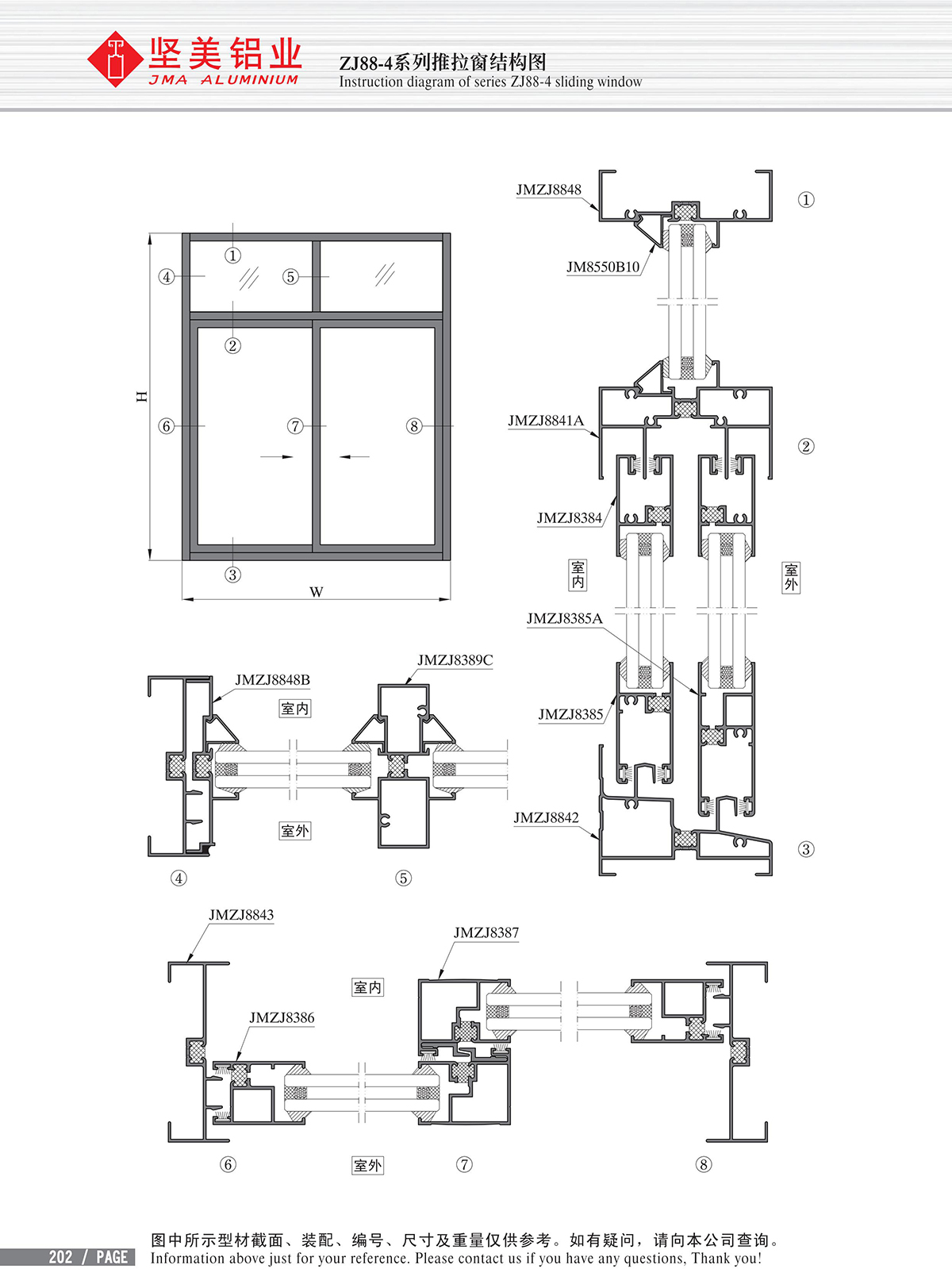 Structural drawing of ZJ88-4 series sliding window-2