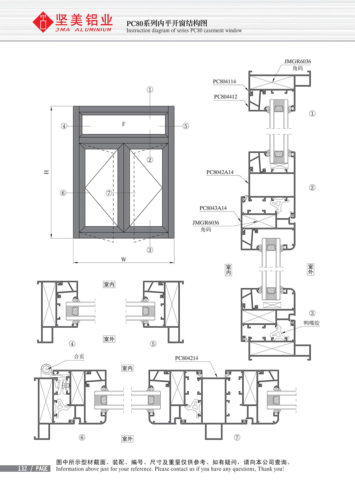 PC80系列內(nèi)平開(kāi)窗結(jié)構(gòu)圖