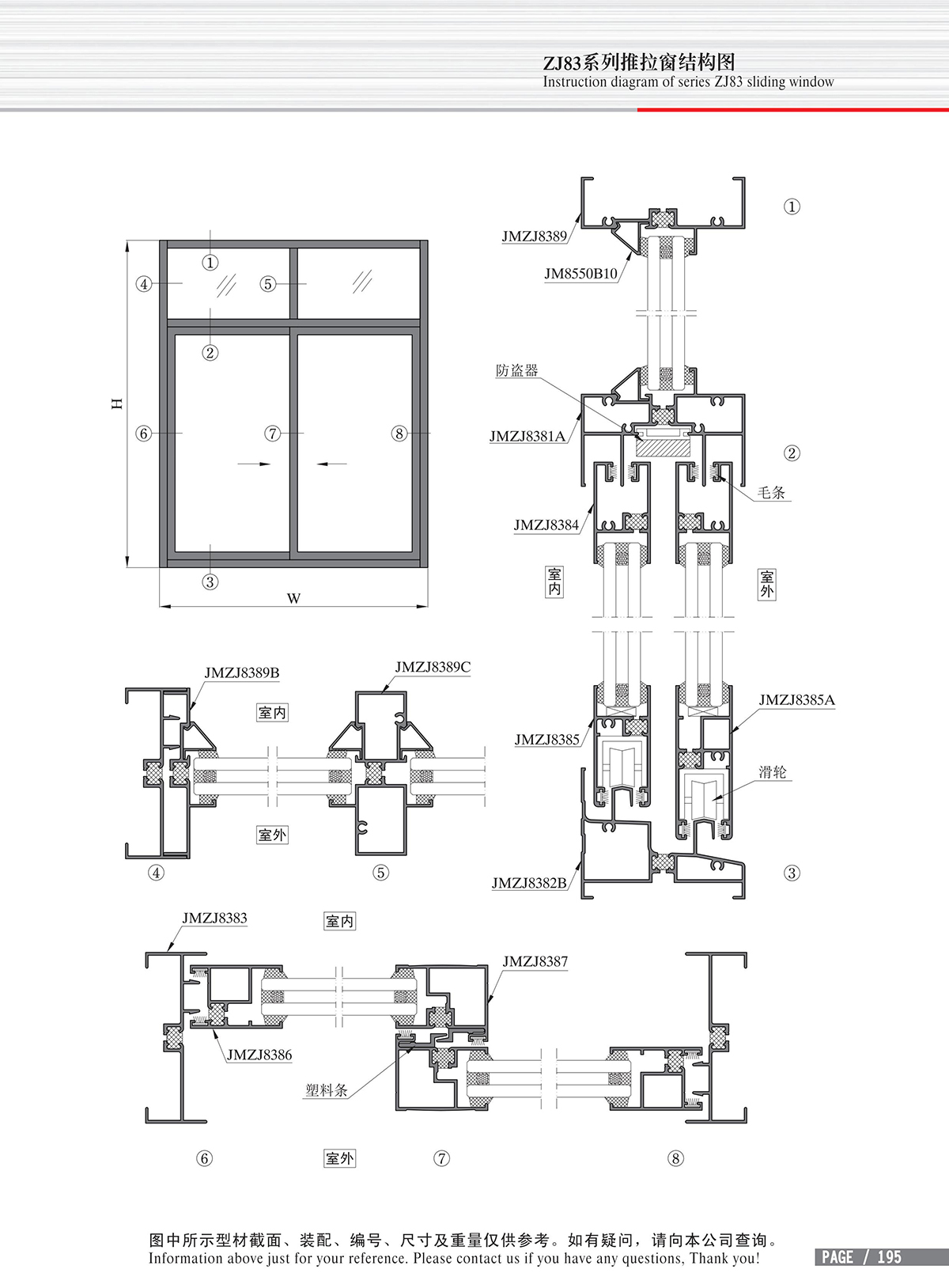 Structural drawing of ZJ83 series sliding window-2