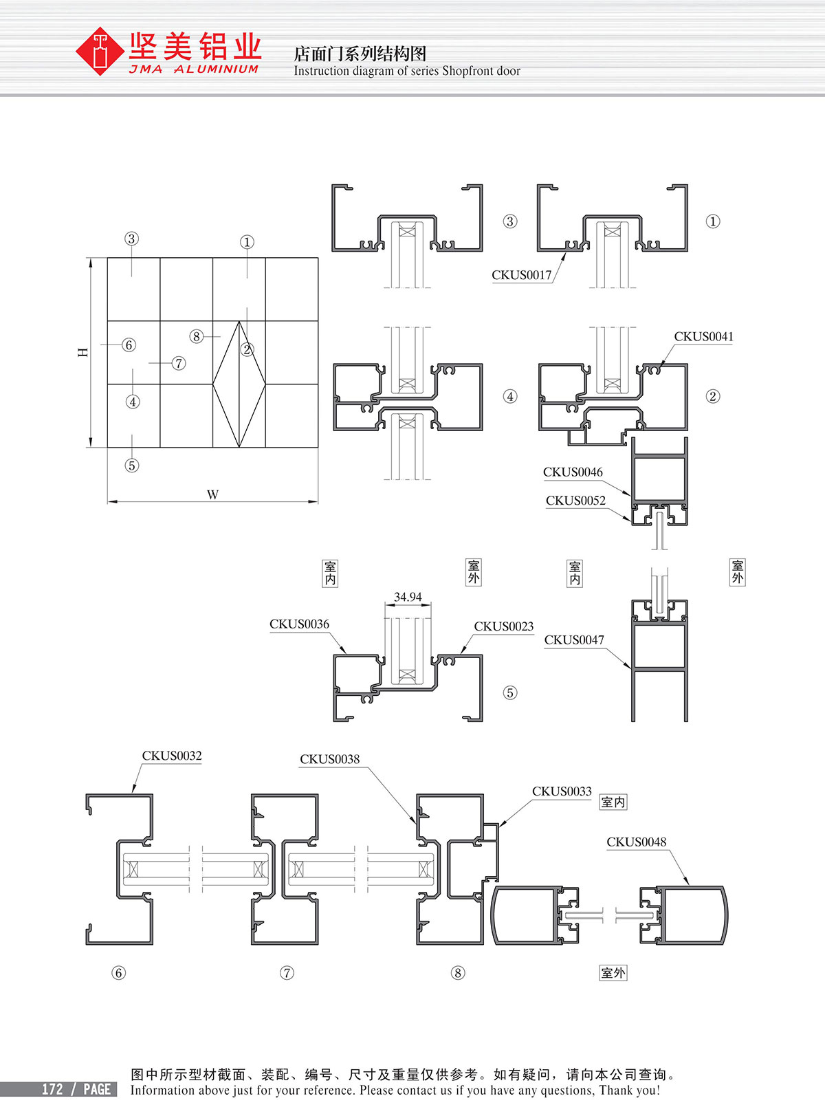 Structure drawing of shop front door series