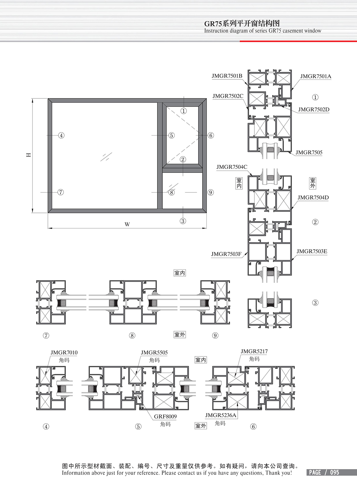 Structure drawing of GR75 series swing door