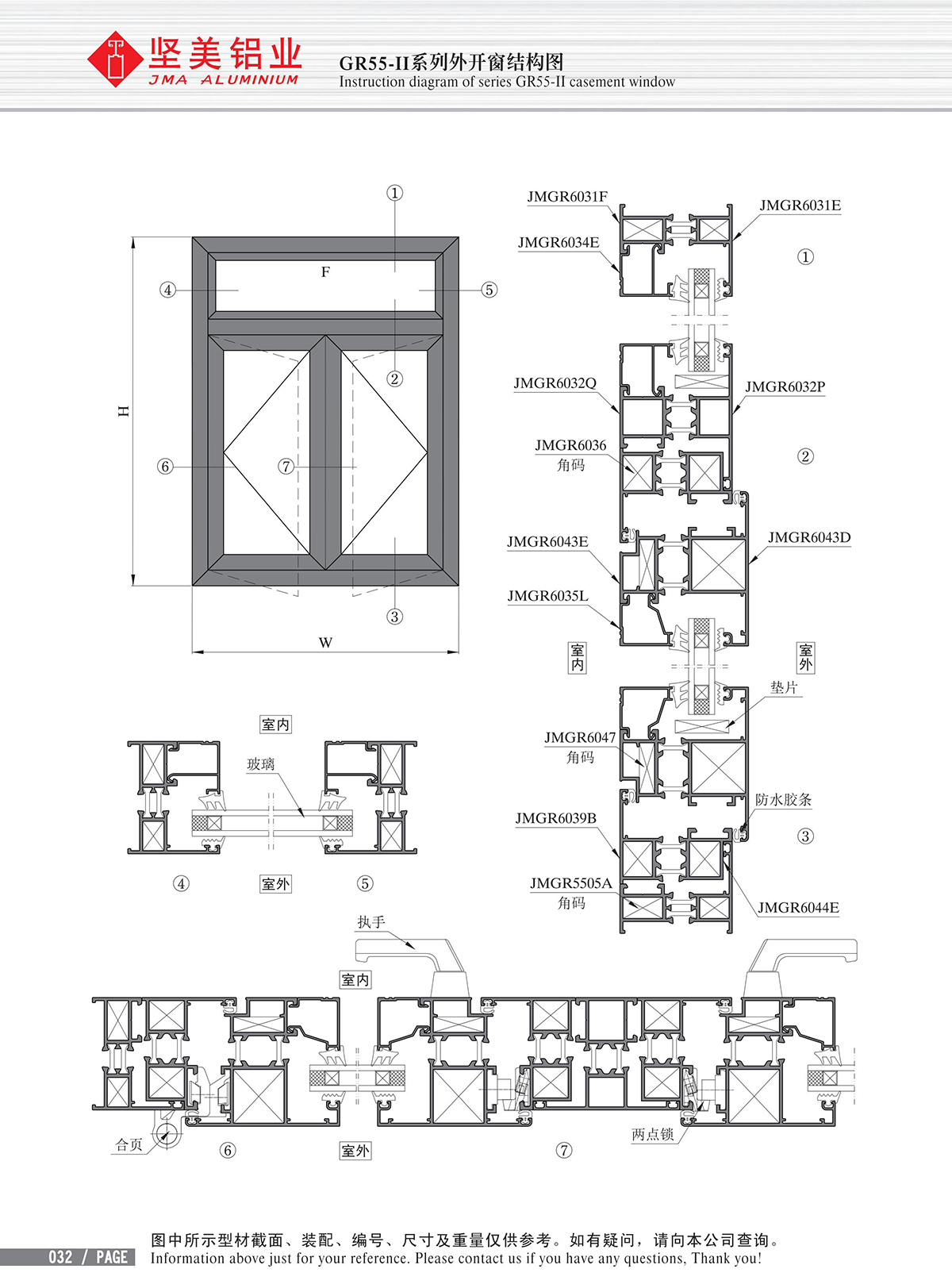 Structure drawing of GR55-Ⅱ series external window