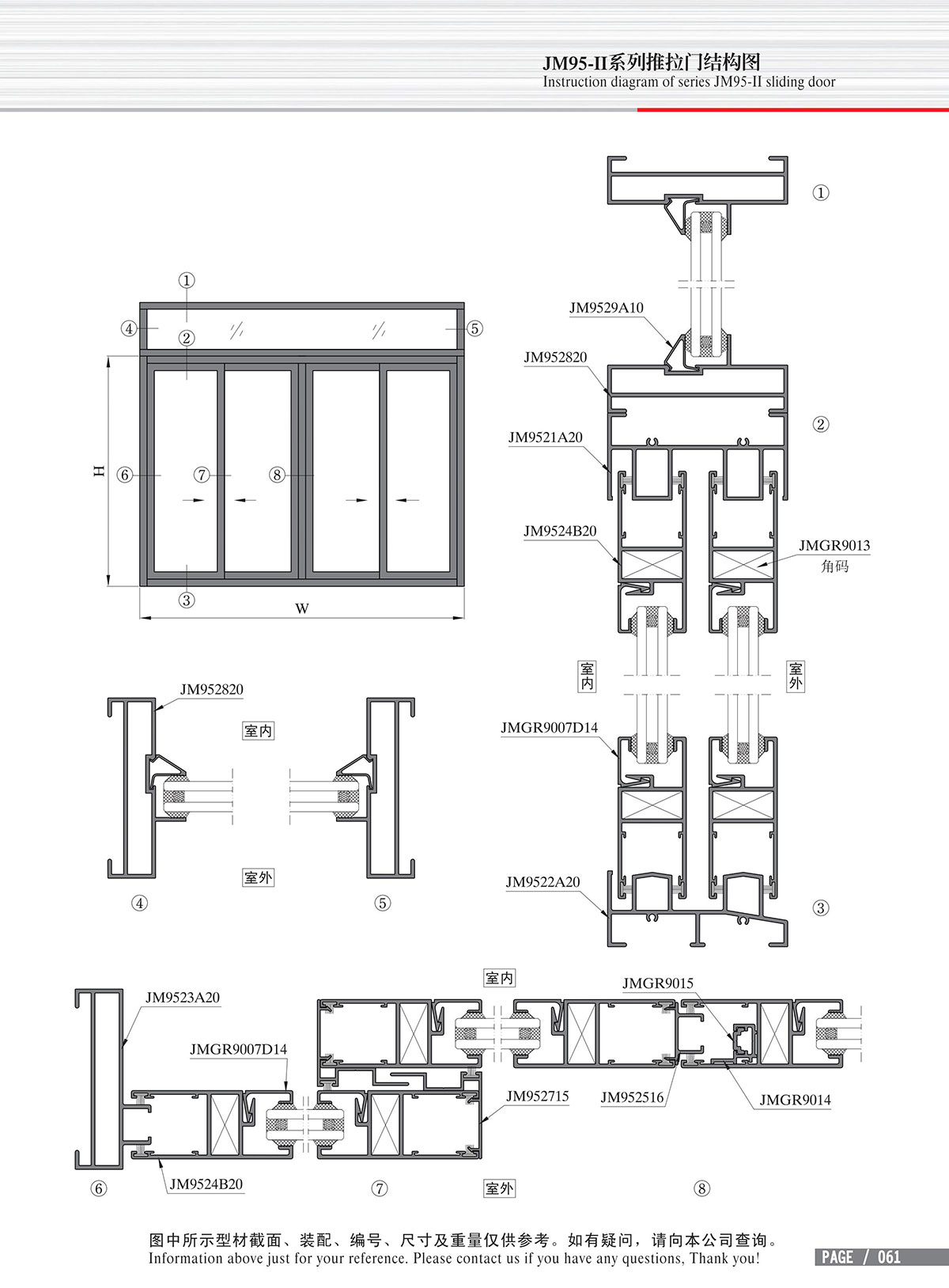 Structure drawing of JM95-II series sliding door